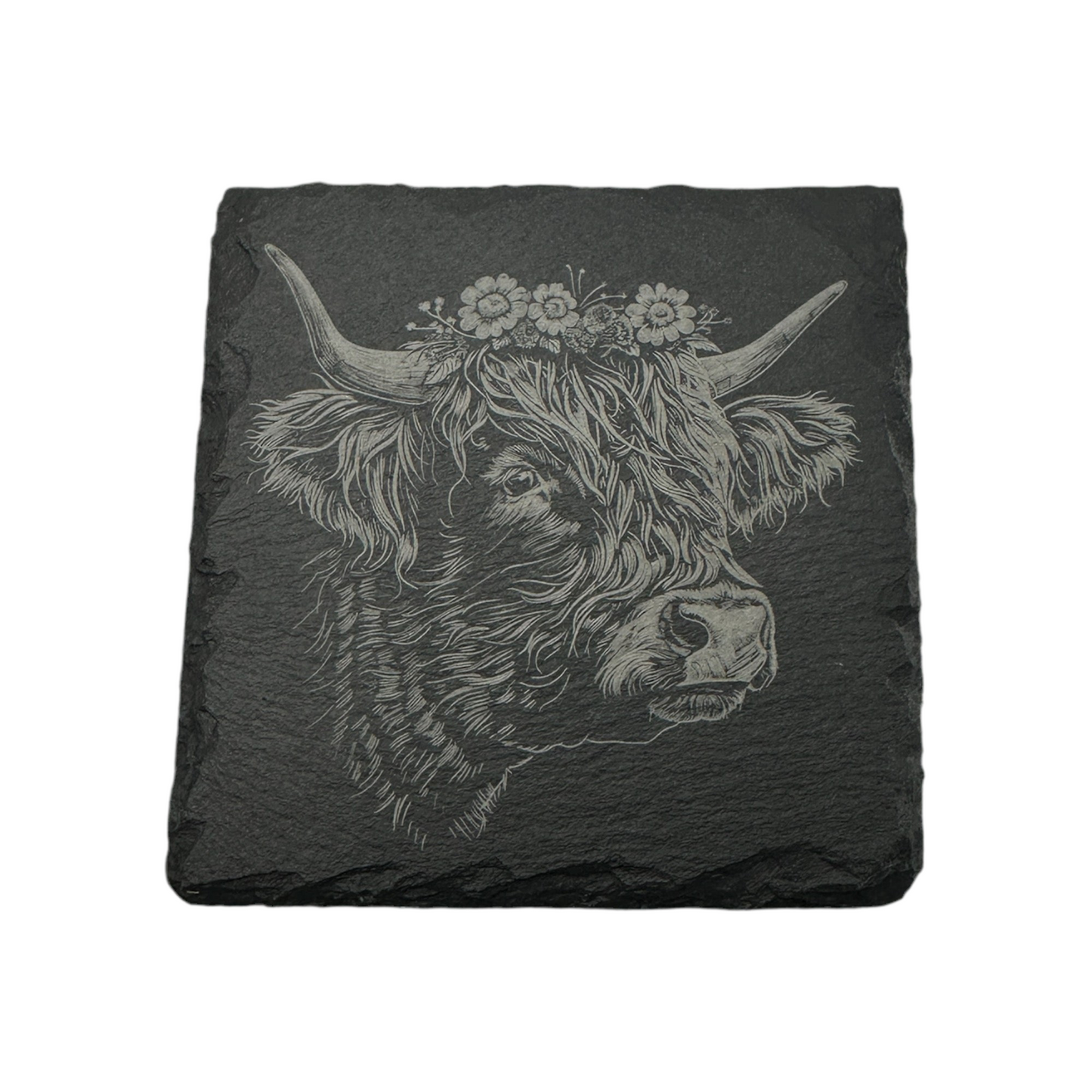 Set Of 4 Highlands Cow Queen Slate Coaster 4 Inch
