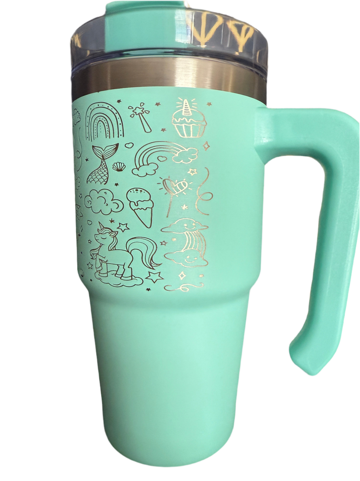 20 ounce Tumbler Rainbows, Unicorns, and Snacks Mint With Straw