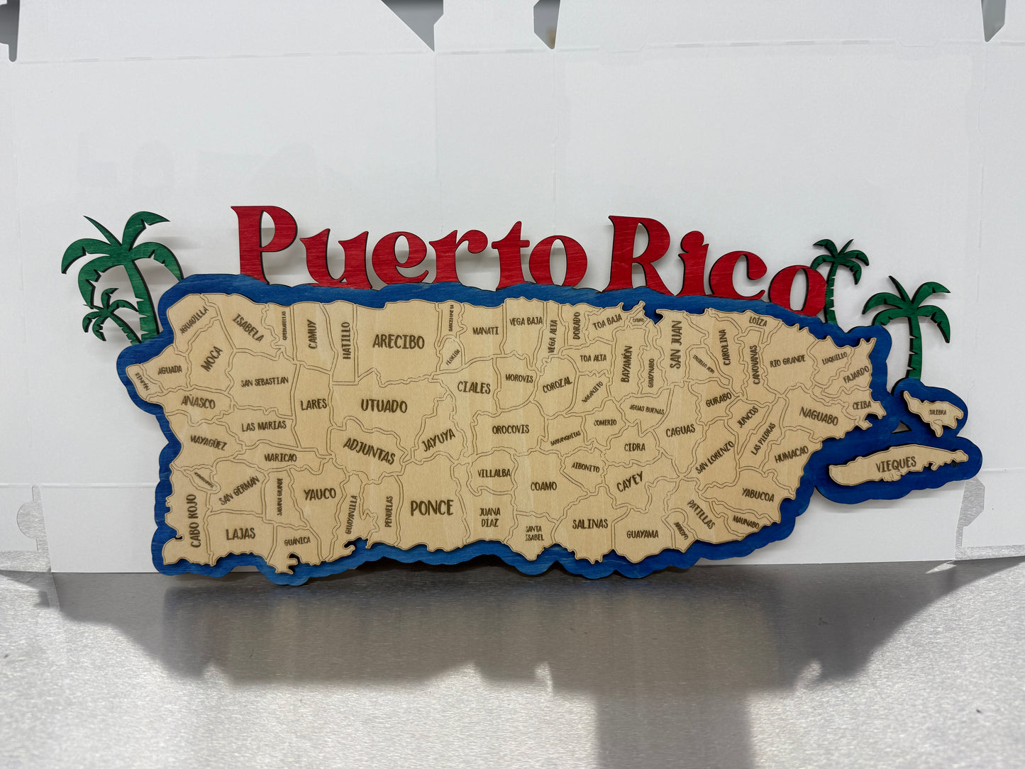 Puerto Rico Island Map Dual Layer 16x8x1/4 Inch Display