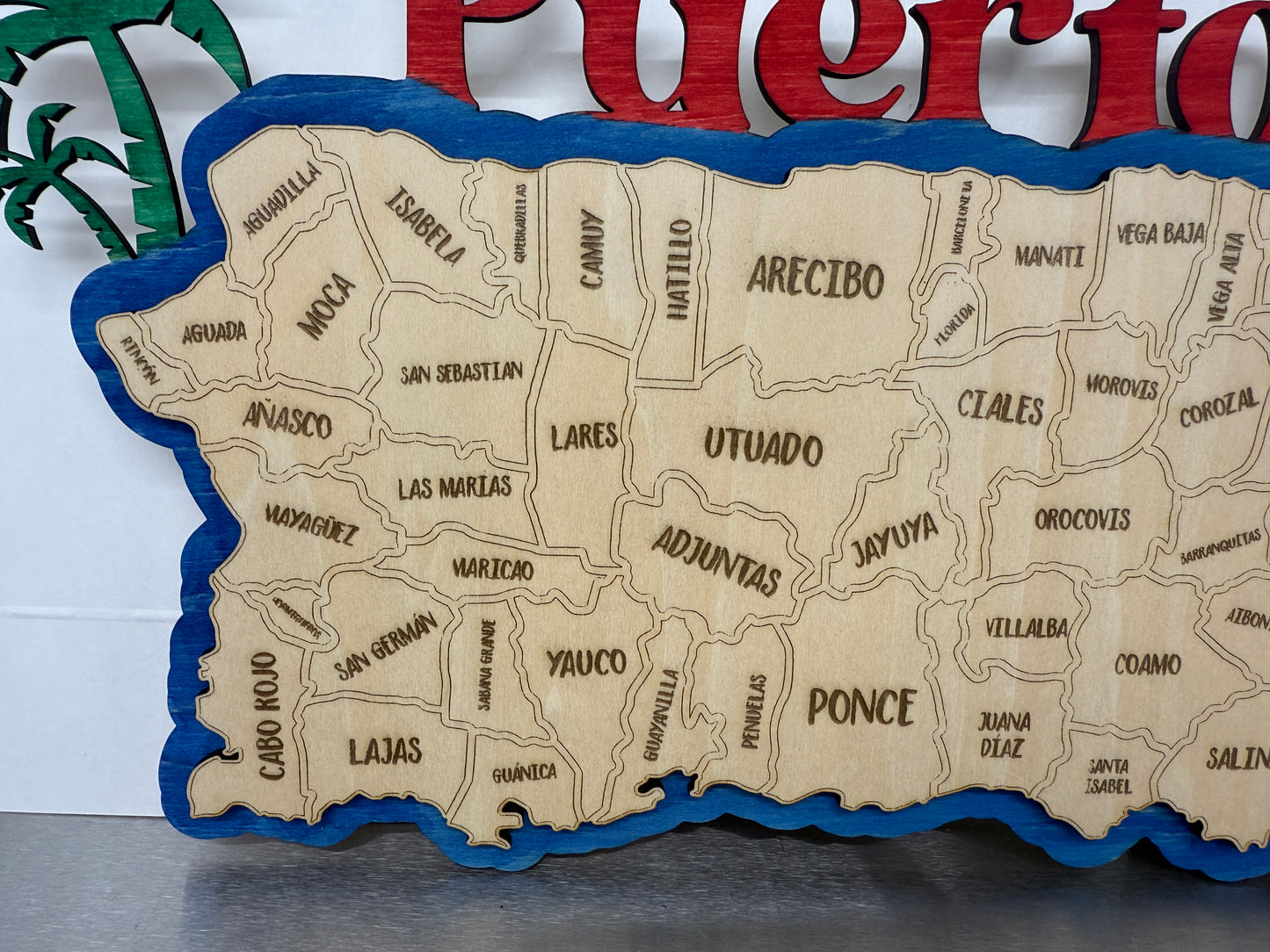 Puerto Rico Island Map Dual Layer 16x8x1/4 Inch Display