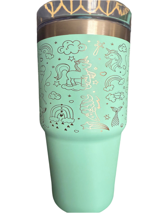 20 ounce Tumbler Rainbows, Unicorns, and Snacks Mint With Straw