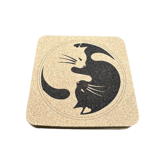 Cat Ying Yang Peace Cork Coaster Decor Barware 1pc