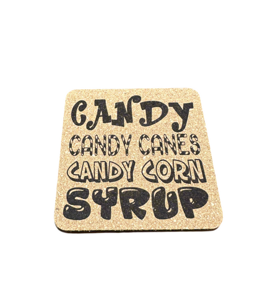 Elf 4 Main Food Groups Christmas Cork Coaster Laser Engraved Decor