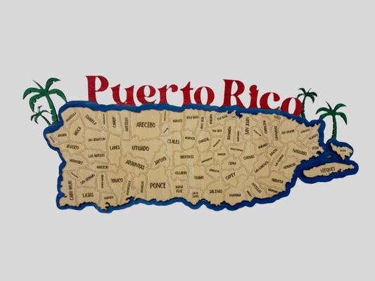 Puerto Rico Island Map Dual Layer 16x8x1/4 Inch Display