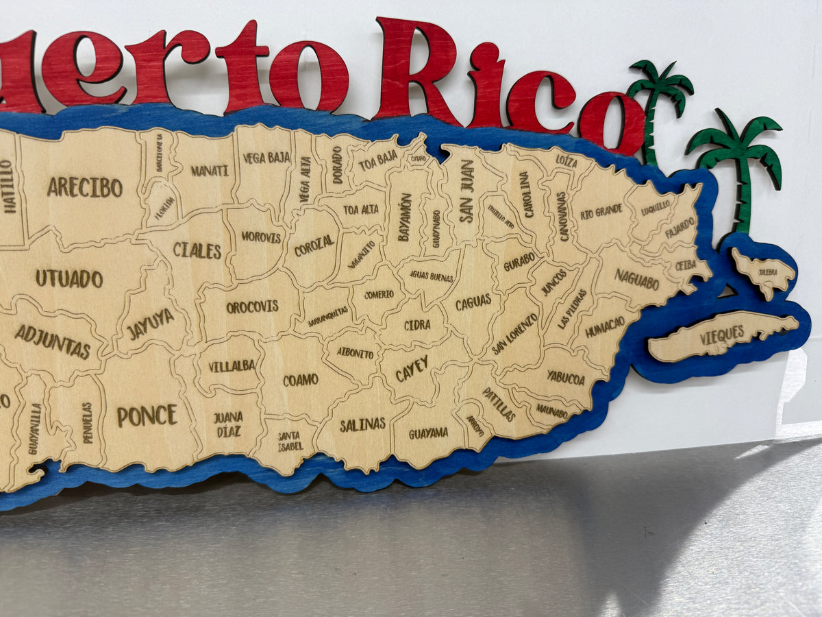 Puerto Rico Display Puerto Rico Island Map Dual Layer 16x8x1/4 Inch Display – Beam Me Up ...