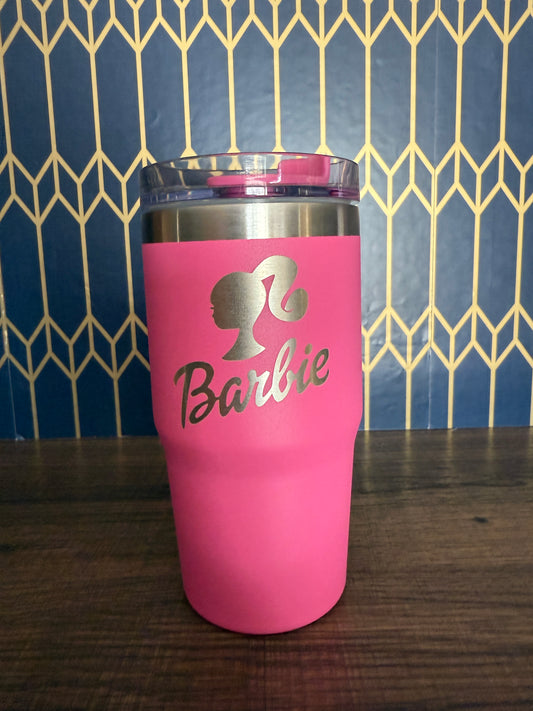 12 oz. Pink Barbie Tumbler with Straw Custom Laser Engraved