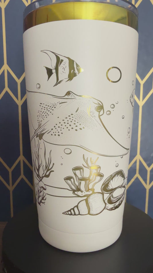 20 ounce Sea-life Tumbler Cream Color Multi-color Laser Engraved Custom